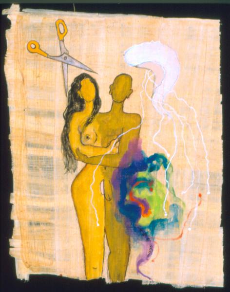 "Untitled," 2005, Watercolor on Papyrus, 7 x 5 Inches