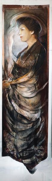 “Muse: Alma Mahler,” 2018, Oil, Pastel, and Photo on Paper, 80 x 24 Inches
