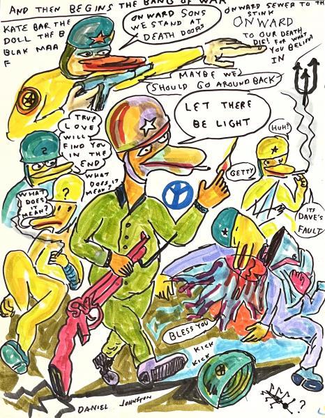 "And Then Begins the Bang of War," 2010, Colored Marker on Card Stock Paper, 11 x 8.5 inches