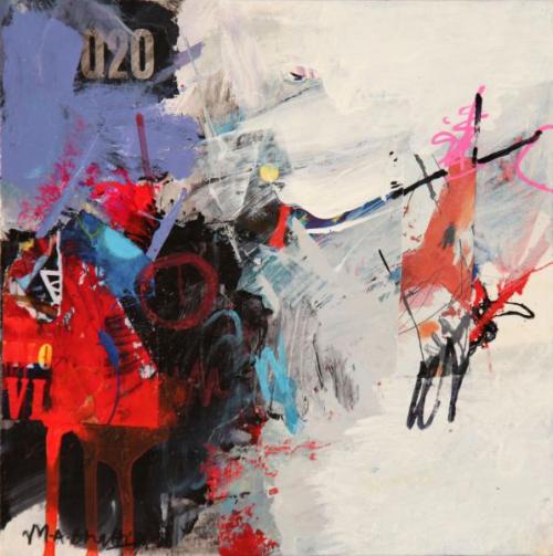 "Composistion 7," 2024, Mixed Media on Board, 8 x 8 inches