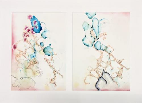 "Coral Samples No. 1 and 2," 2024, Watercolor, Gouache, and Acrylic on Paper, 15 x 22 inches