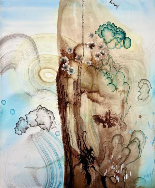 "Fibril," 2024, Watercolor, Gouache, and Acrylic on Paper, 20 x 16 inches