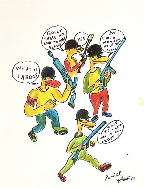 "Golly There No End to War Before," 2010, Colored Marker on Card Stock Paper, 11 x 8.5 inches