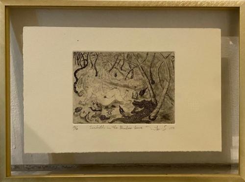 "Sunbath in the Bamboo Grove," 1996, Etching on Paper, Edition 14/30, 4.5 x 6.5 Inches