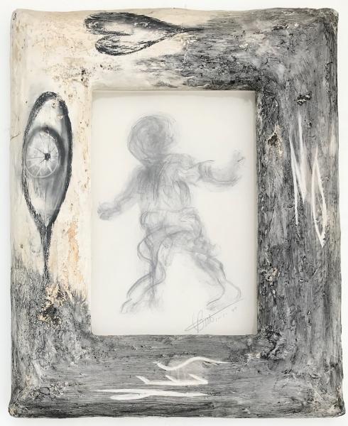 "Untitled," 1997, Charcoal on Paper in Plaster Frame, 28 x 23 Inches