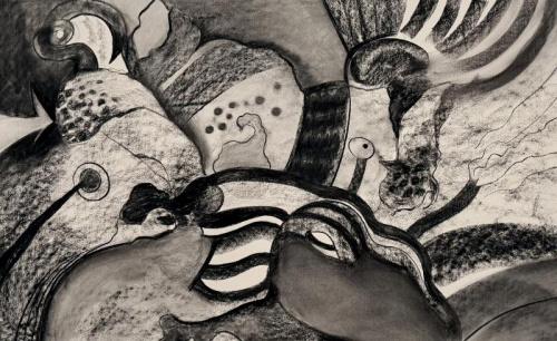 "Composition 8," Charcoal on Paper, 27.5 x 43.3 inches
