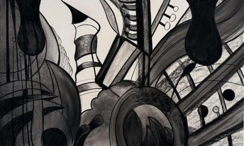 "Composition 5," Charcoal on Paper, 27.5 x 43.3 inches