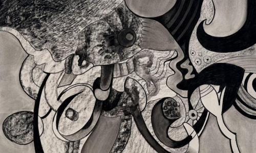 "Composition 4," Charcoal on Paper, 27.5 x 43.3 inches