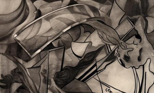 "Composition 3," Charcoal on Paper, 27.5 x 43.3 inches