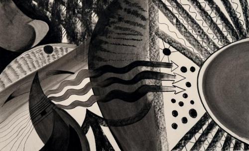 "Composition 9," 2025, Charcoal on Paper, 27.5 x 43.3 inches