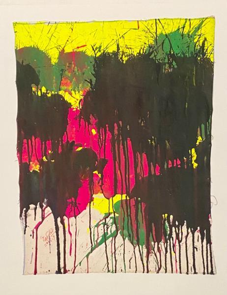 "Magenta, Black and Black on Yellow," 2016, Acrylic Paint on Canvas, 40 x 32 Inches