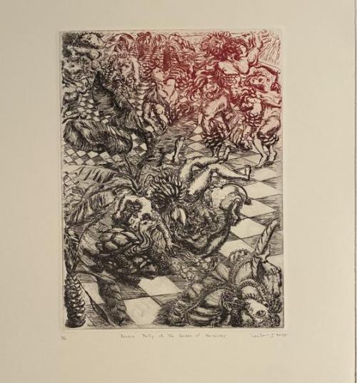 "Banana Party at the Garden of Versailles," 1998, Etching on Paper, Edition 6/30, 12 x 9 Inches