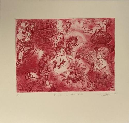 "Diana at Her Bath," 1998, Etching on Paper, Edition 15/30, 8.5 x 11.5 Inches