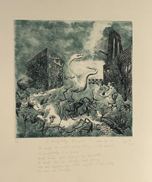 "If Everybody Has Gone...?," 2004, Etching on Paper, Edition 14/30, 12 x 12 Inches