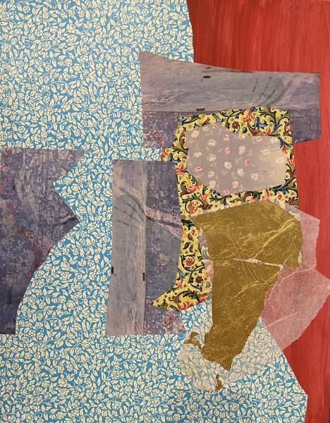 "Florentine," Circa 1983, Mixed Media and Gold Leaf Collage Painting, 20 x 16 Inches