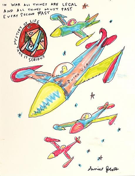"In War All Things are Legal," 2010, Colored Marker on Card Stock Paper, 11 x 8.5 inches
