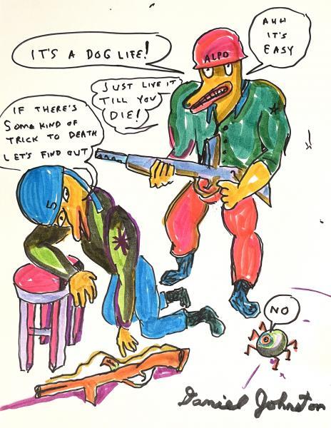 "It’s a Dog Life," 2010, Colored Marker on Card Stock Paper, 11 x 8.5 inches