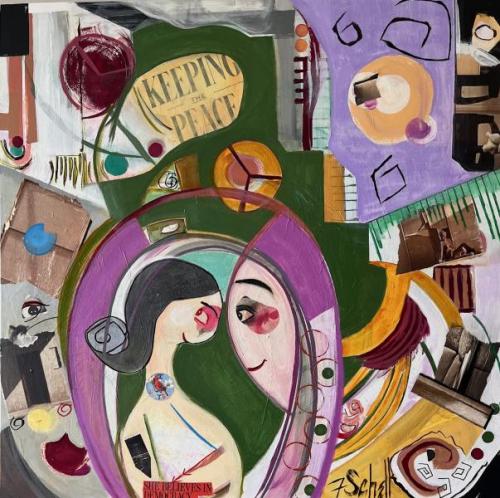 "Keeping the Peace," 2024, Mixed Media on Canvas, 36 x 36 inches
