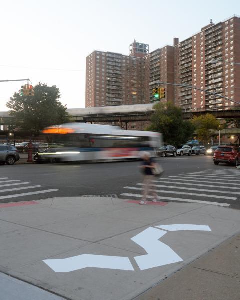 "Dispersed Geographies," 2024, cut white vinyl silouehettes adhered to concrete, various locations in New York City, NY