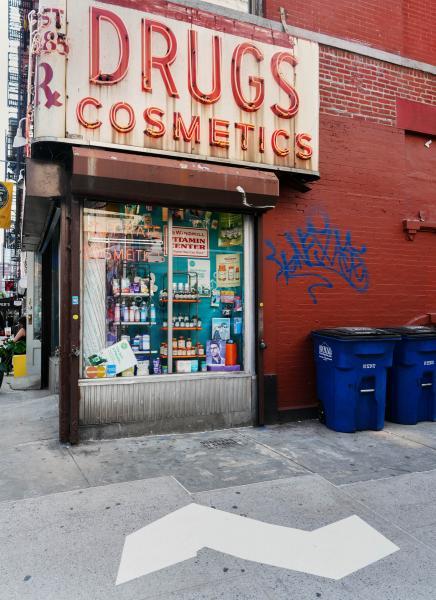 "Dispersed Geographies," 2024, cut white vinyl silouehettes adhered to concrete, various locations in New York City, NY