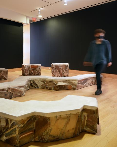 "UKR|RUS," 2024, reclaimed wood, concrete, glass, plaster, and ground marble, The Ukrainian Museum, New York, NY