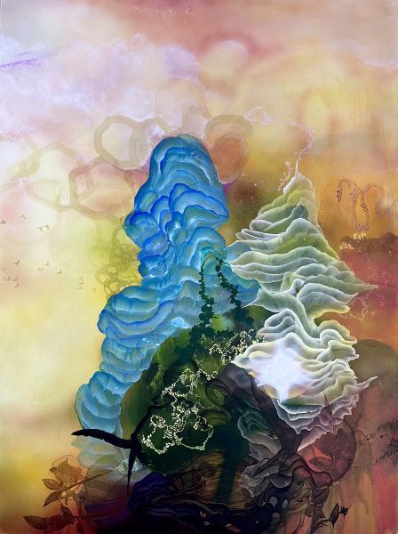 "Mating Ritual," 2024, Watercolor, Gouache, and Acrylic on Paper, 40 x 30 inches