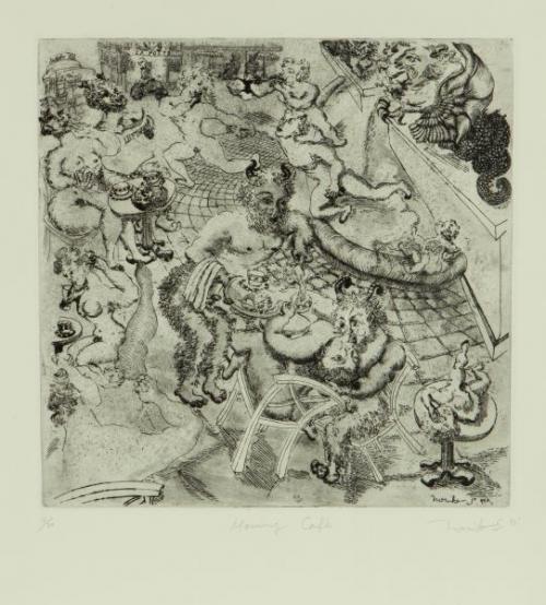 "Morning Café," 1999, Etching, Aquatint and Engraving on Paper, Edition 11/30, 12 x 12 inches