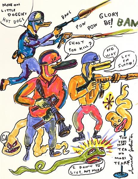 "Move On Little Doggies," 2010, Colored Marker on Card Stock Paper, 11 x 8.5 inches