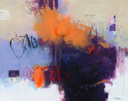"Mysteries in the Mist," 2024, Mixed Media on Canvas, 48 x 60 inches