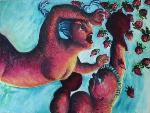 "Cutie and the Strawberry Boxer," 2013, Oil on Canvas, 30 x 40 Inches