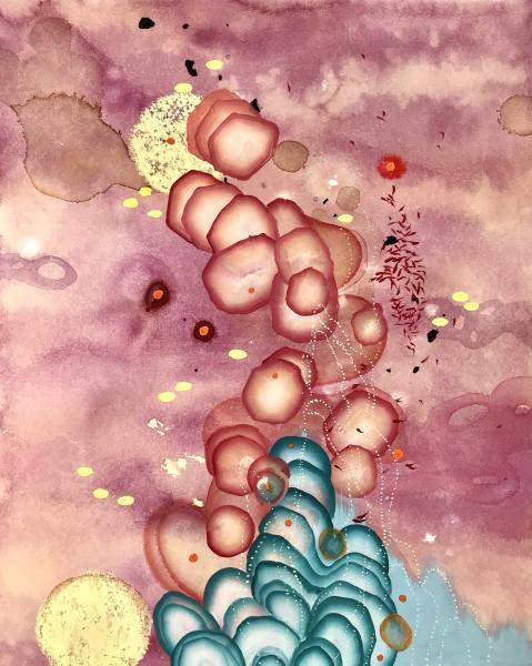 "Nucleation Study," 2021, Watercolor and Gouache on Paper, 16 x 13.5 Inches