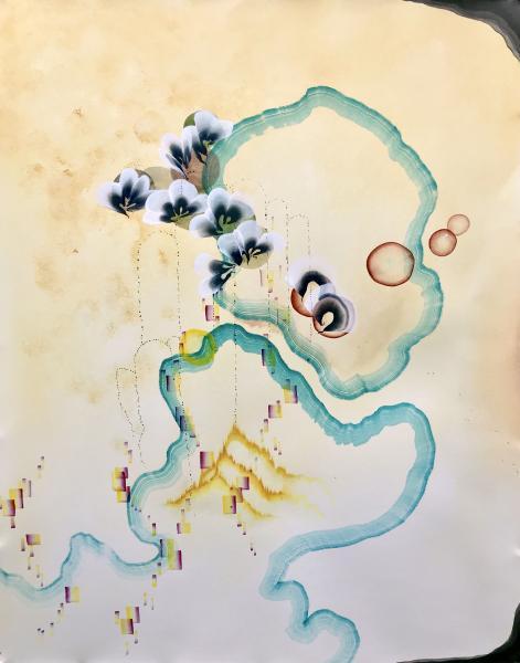 "Pendant," 2022, Watercolor, Gouache, and Acrylic on Paper, 25.5 x 19 inches
