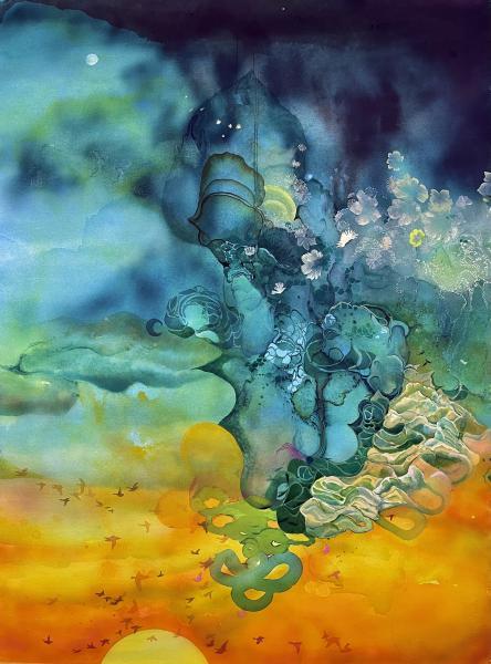 "Pilgrimage," 2024, Watercolor, Gouache, and Acrylic on Paper, 30 x 22 inches