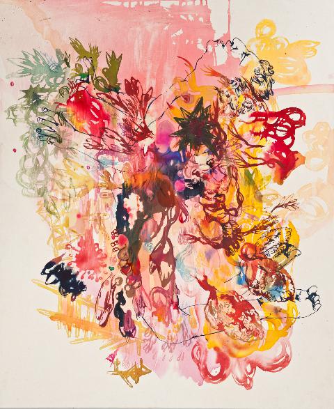 "Primavera Materia," 2012, Acrylic Paint and Resin, Ink and Watercolor on Canvas, 58 x 48 Inches
