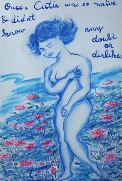 “Once, Cutie was so Naïve & Didn’t Know Doubt or Dislike,” 2020, Oil on Canvas, 36 x 24 Inches
