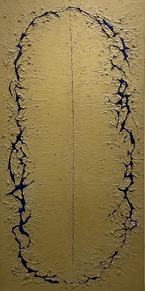 "Balance," 2021, Acrylic and Clay on Canvas, 79 x 39 inches