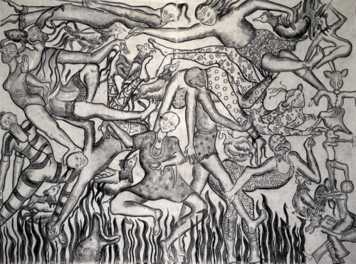 "A Fantastic Collision of the Three Worlds XIX," 2013, Charcoal and Oil Stick on Canvas, 9 x 12 feet