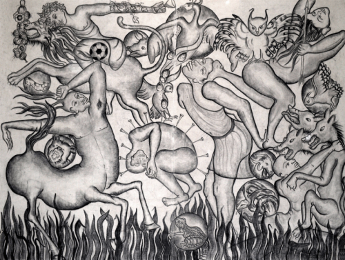 "A Fantastic Collision of the Three Worlds XXII," 2013, Charcoal and Oil Stick on Canvas, 9 x 12 feet