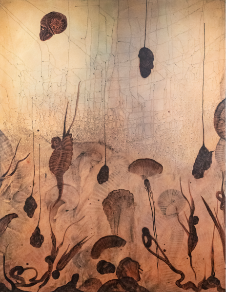 "Greater Than the Sum of Its Parts," 2002, Acrylic and Bronze Powder on Canvas, 70 x 54 Inches
