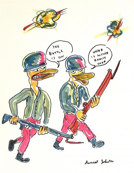 "The Battle is On," 2010, Colored Marker on Card Stock Paper, 11 x 8.5 inches