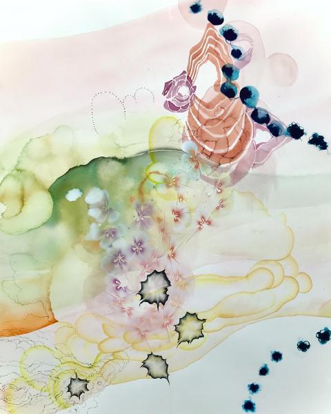 "Topiary," 2022, Watercolor and Gouache on Paper, 30 x 22 inches