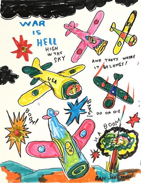 "War is Hell High in the Sky," 2010, Colored Marker on Card Stock Paper, 11 x 8.5 inches