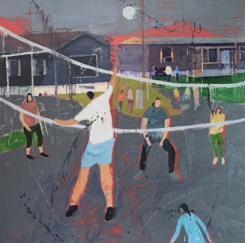 "Street Volley," 2020, Oil and Acrylic on Canvas, 48 x 48 Inches