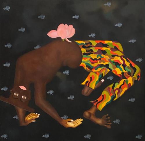 "Time Unraveling History," 2025, Oil on Canvas, 48 x 48 Inches