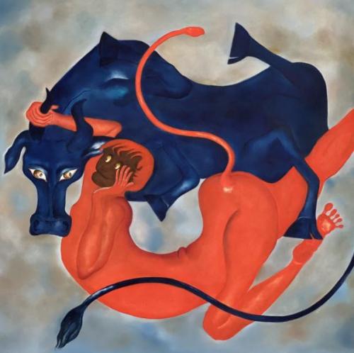 "Monkey Business," 2025, Oil on Canvas, 35 x 36 Inches