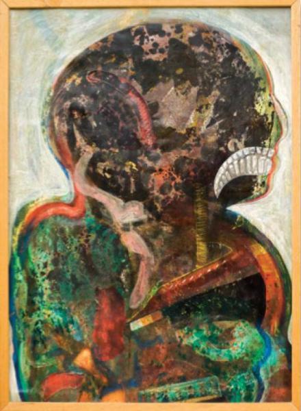 "Forebrother," 1979, Acrylic and Collage on Canvas, 24 x 30 Inches