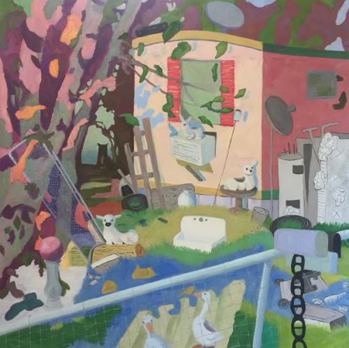 "Beware of Dog," 2018, Oil on Canvas, 60 x 60 Inches