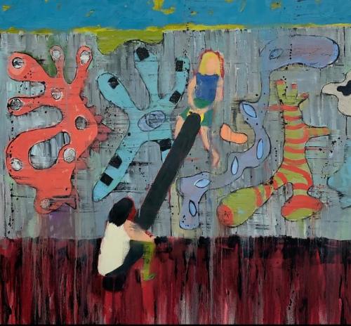 "Big Kids,"  2019, Oil on Canvas, 30 x 30 Inches