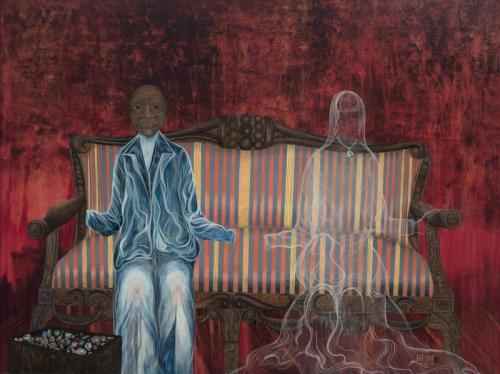 "The Couple (Chest of Material Wealth)," 1977, Acrylic on Canvas, 36 x 48 Inches