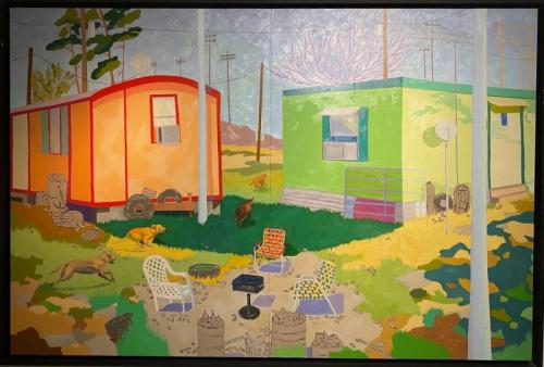 "Who Let the Dogs Out," 2015, Oil on Ampersand, 48 x 70 Inches